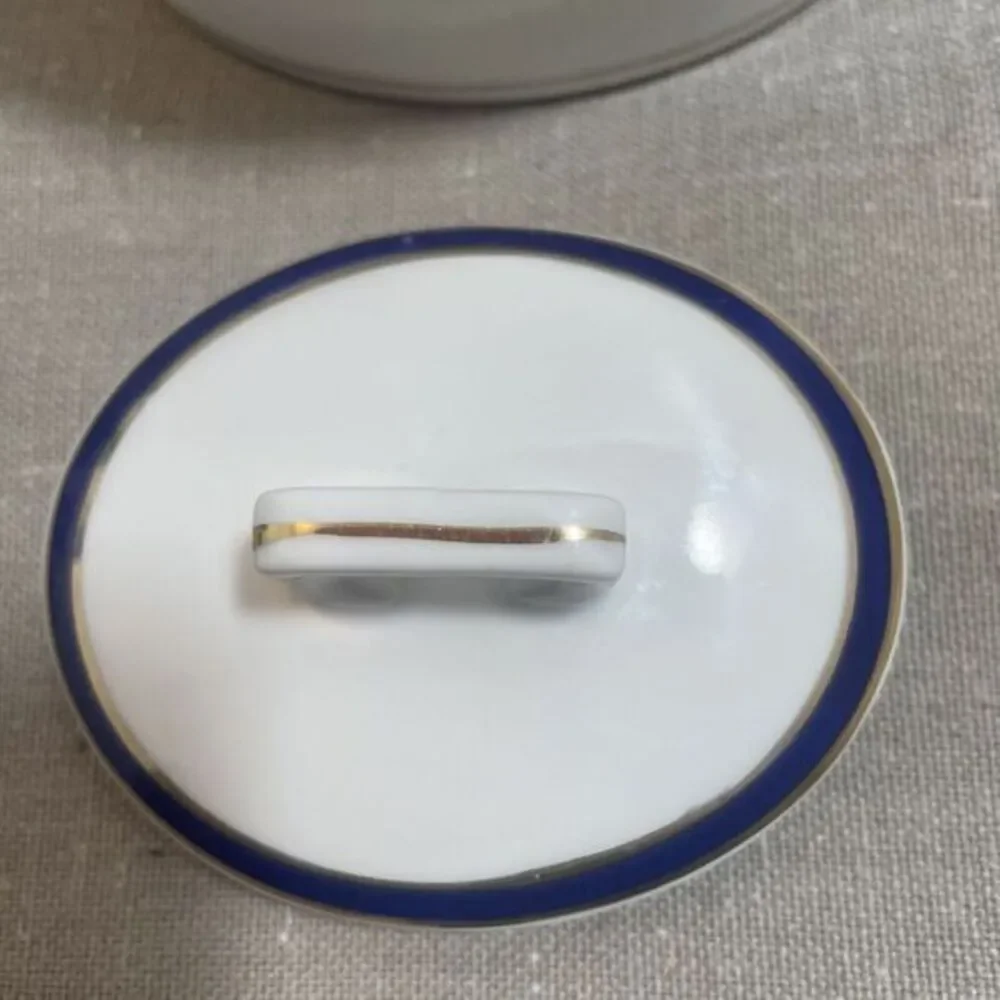 Konig & Co. - Paul Muller Selb‎ - Large Sugar Navy Gold Rimmed Bowl w/Lid